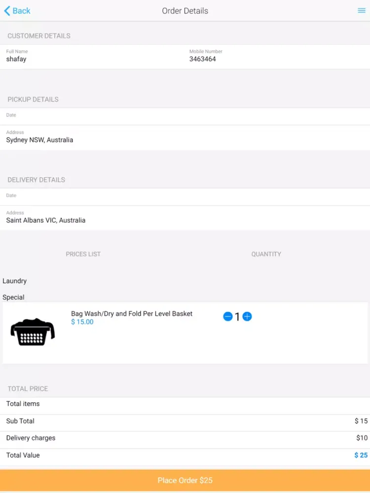 Tangkapan skrin Dry Cleaning Madezy User iPad 