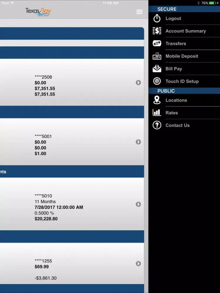 Скриншоты Texas Bay Credit Union iPad 
