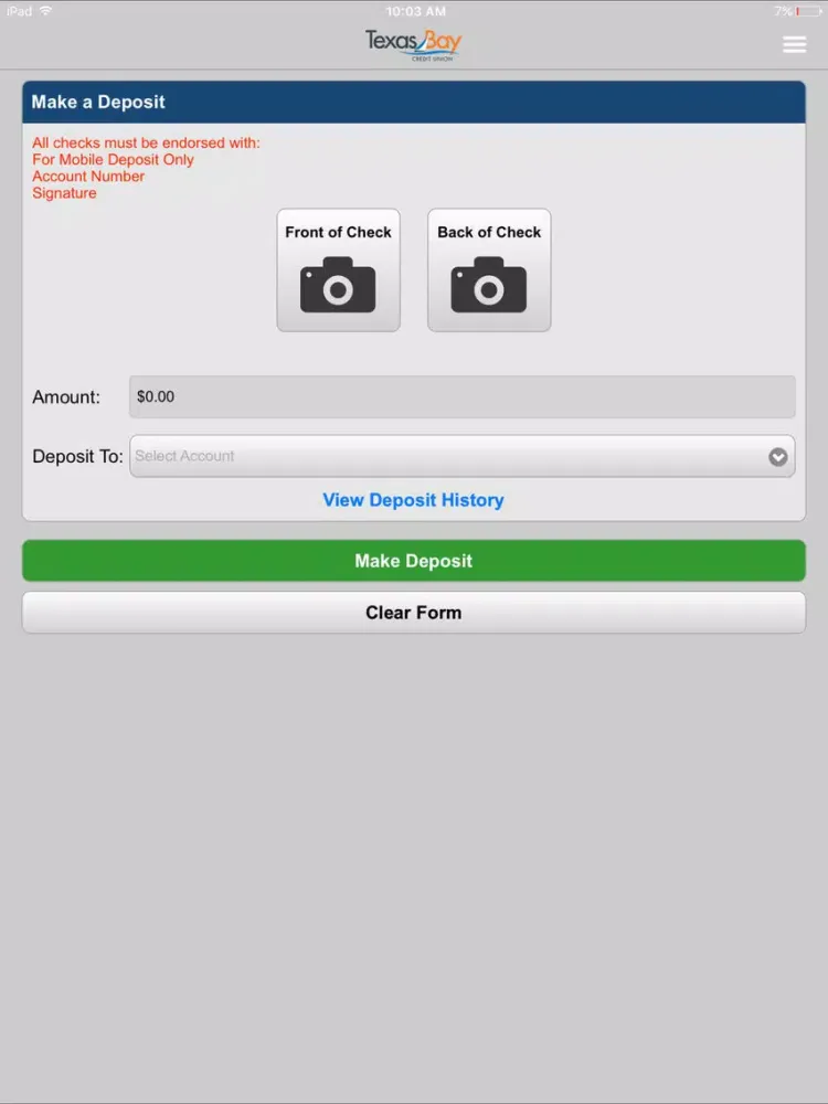 Скриншоты Texas Bay Credit Union iPad 