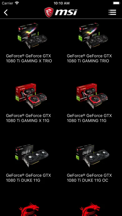 Tangkapan layar MSI Graphics Card