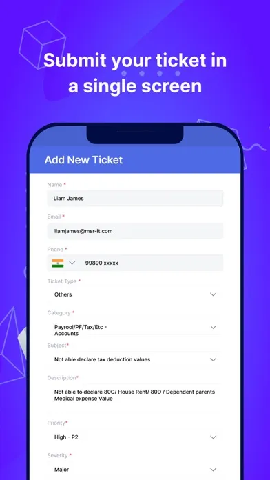 MSR Ticketing: Service Request Screenshots