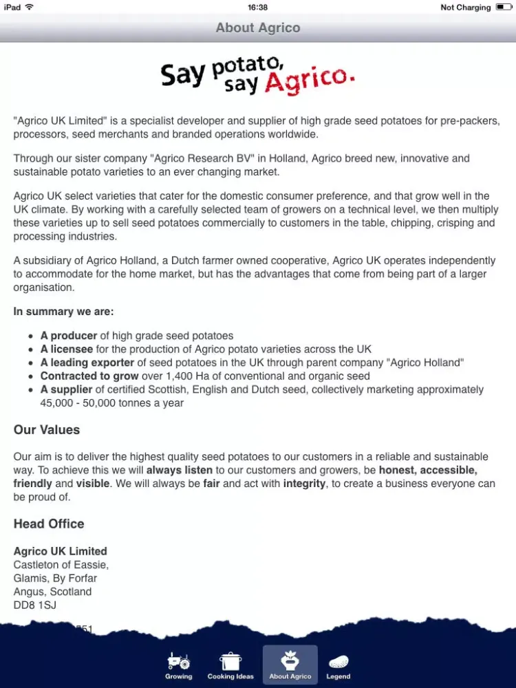 Agrico Potato iPad 应用截图