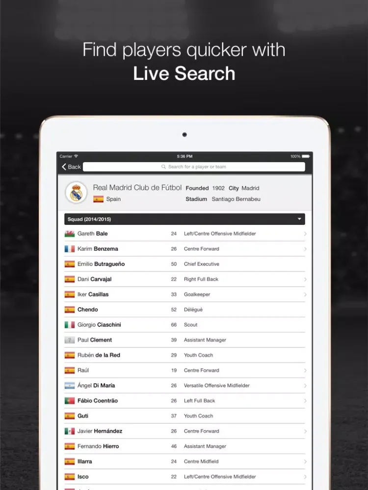 Tangkapan layar IFDb - International Football Database iPad 