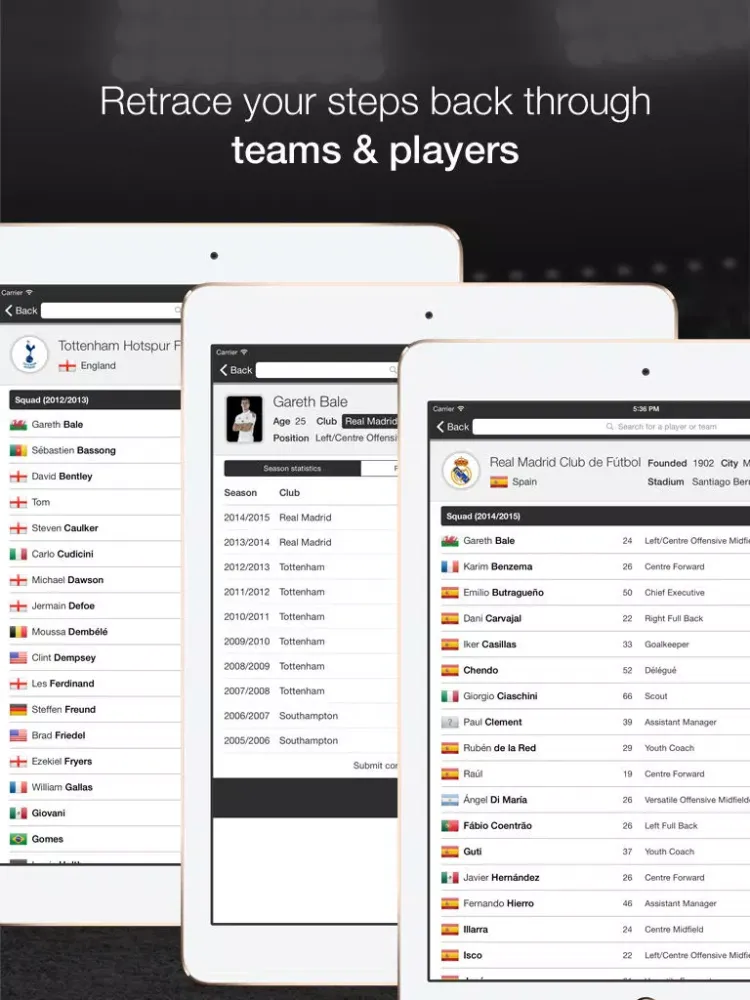 Tangkapan layar IFDb - International Football Database iPad 