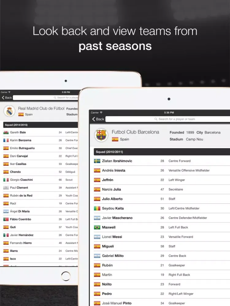 Tangkapan layar IFDb - International Football Database iPad 