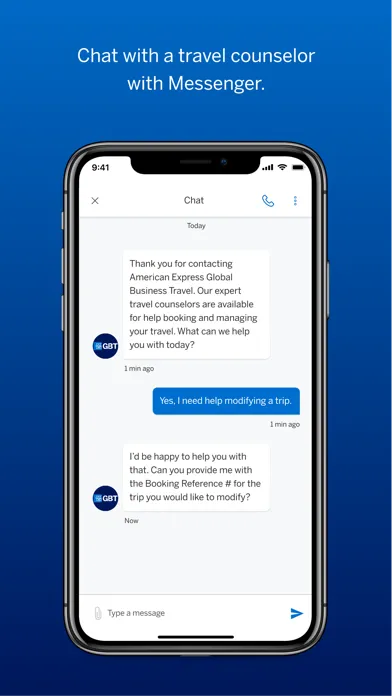 Ảnh chụp màn hình của Amex GBT Mobile