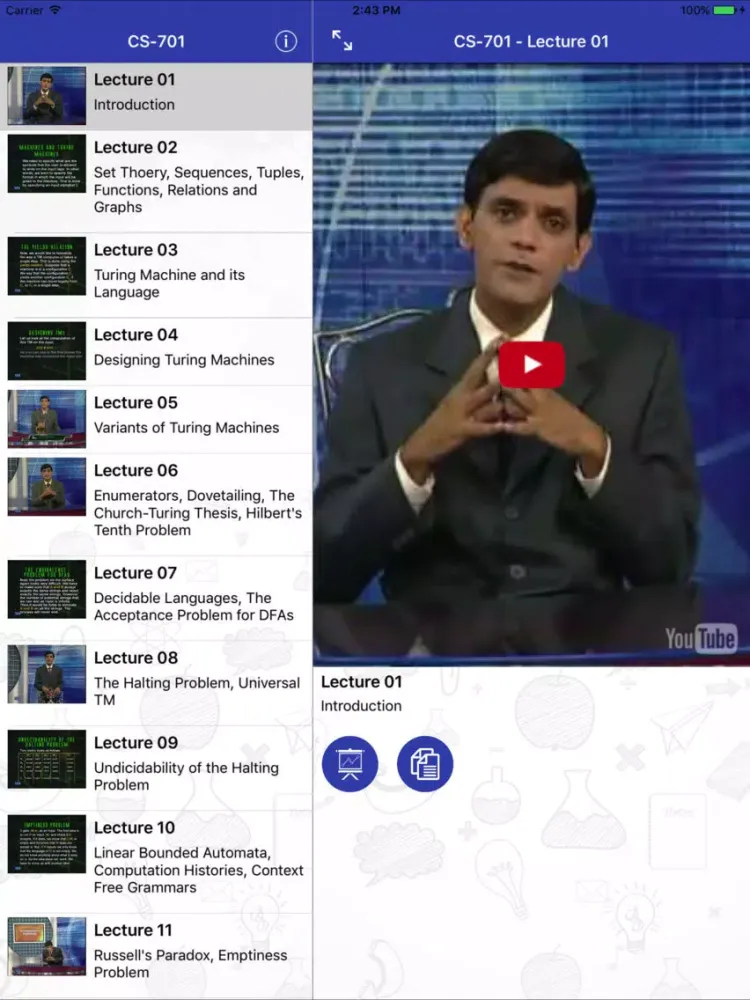 Tangkapan layar CS701 - Theory of Computation iPad