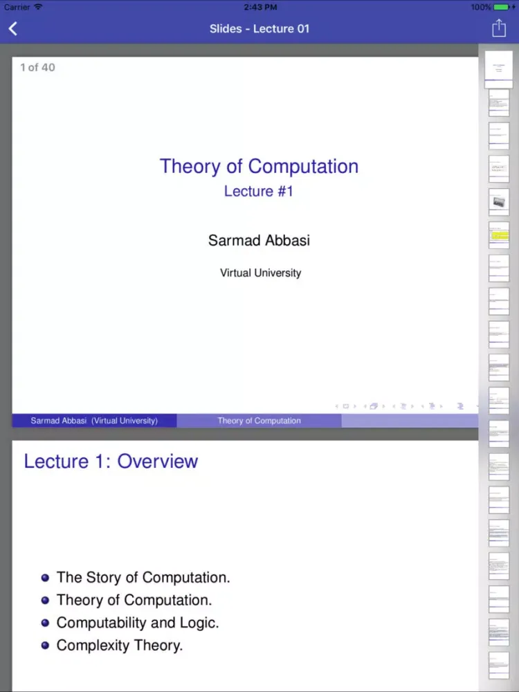 Tangkapan layar CS701 - Theory of Computation iPad