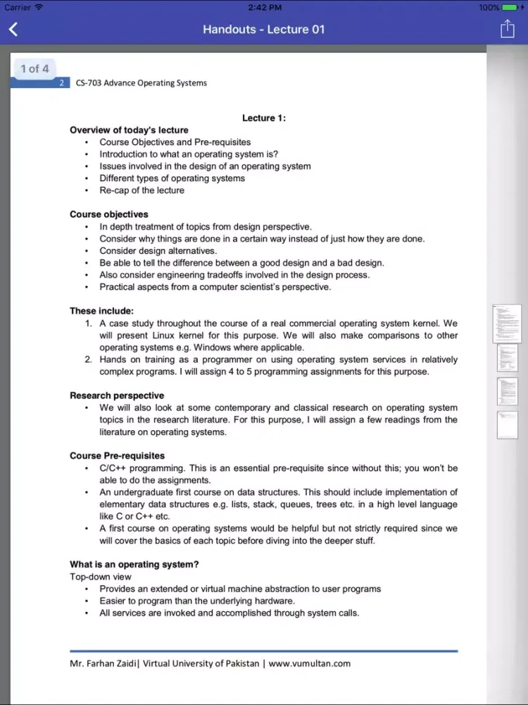 CS703 - Advanced Operating Systems iPad スクリーンショット