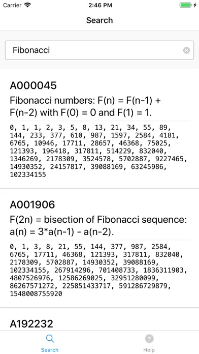 Capturas de tela do OEIS Client