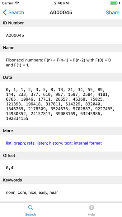 Capturas de tela do OEIS Client