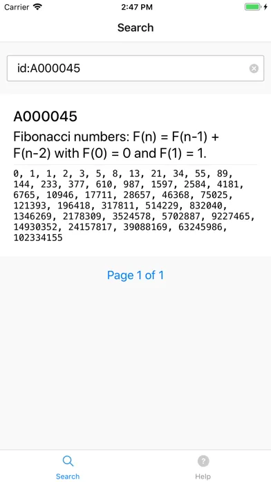 Capturas de tela do OEIS Client
