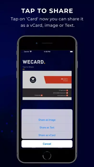 Capturas de tela do WeCard.