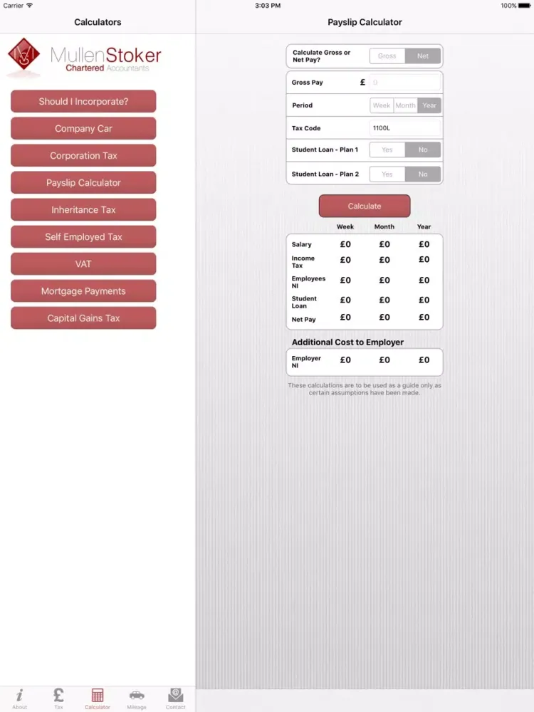 Captures d'écran de Mullen Stoker UK Tax App iPad 