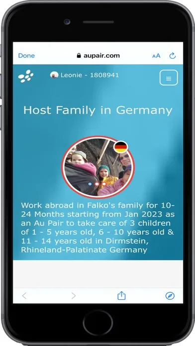 Capturas de tela do AuPair.com