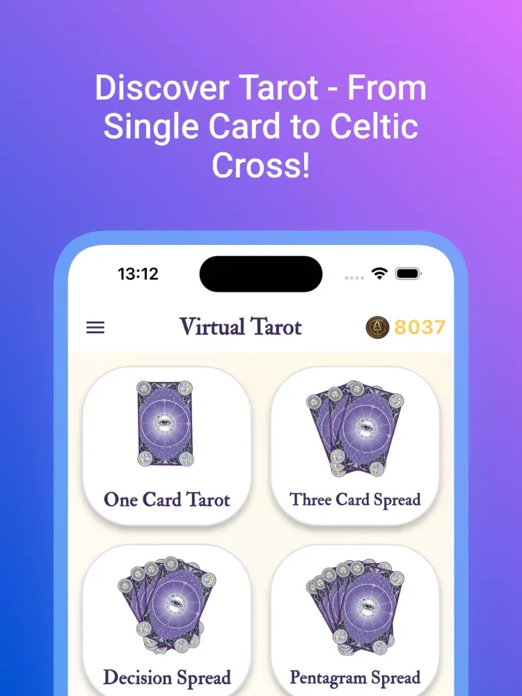 Capturas de tela do Tarot Card Reading