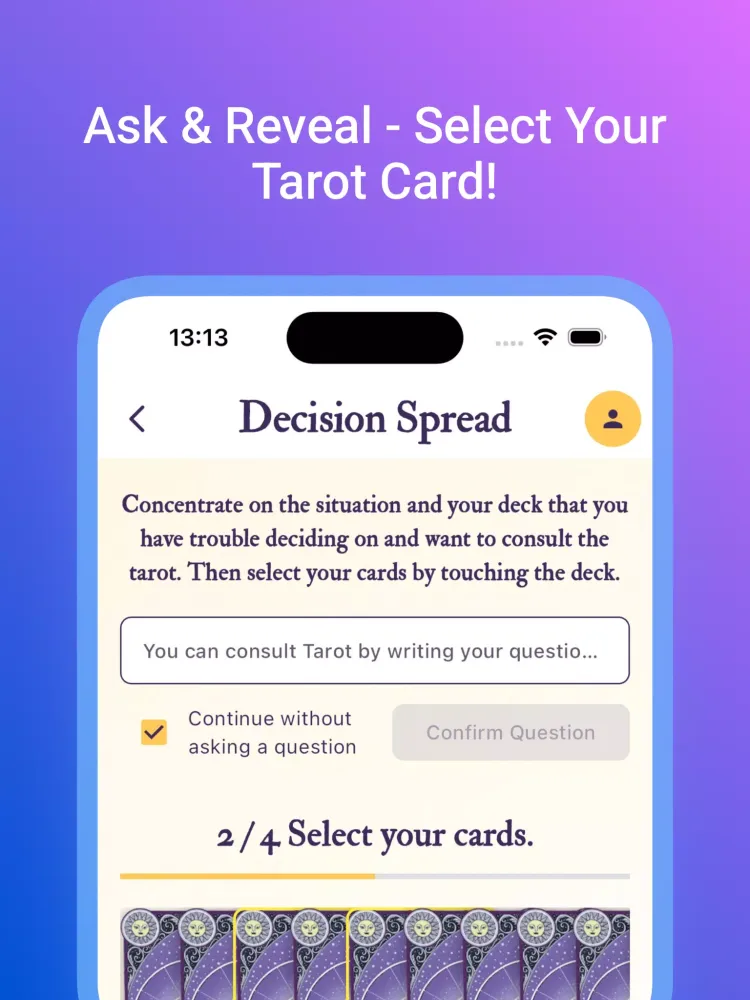 Capturas de tela do Tarot Card Reading