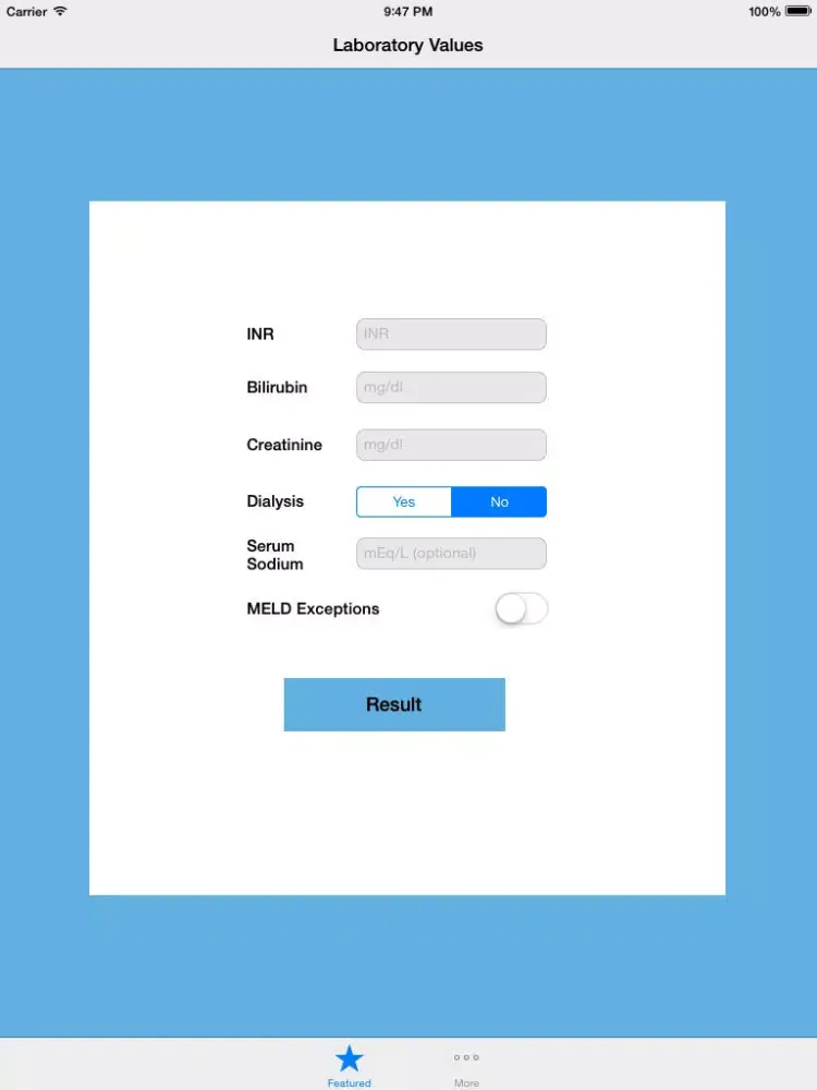 Model for End-Stage Liver Disease (MELD) Score iPad  스크린샷