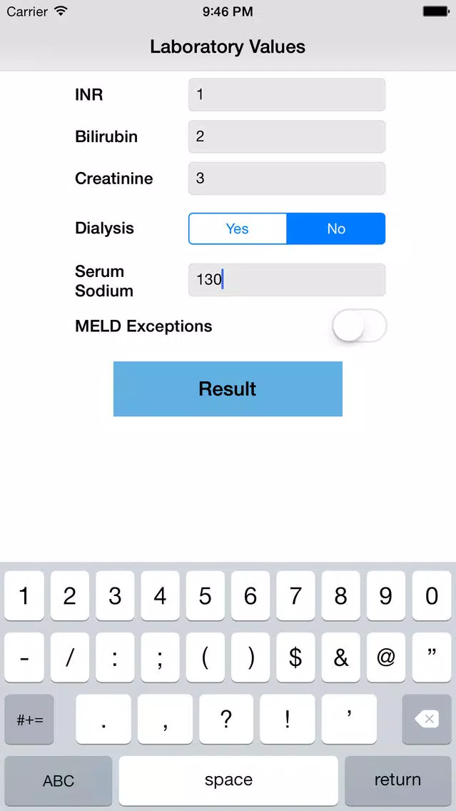 Model for End-Stage Liver Disease (MELD) Score應用截圖