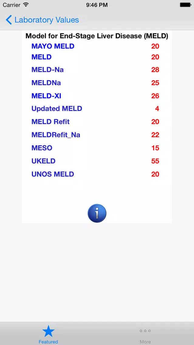 Model for End-Stage Liver Disease (MELD) Score應用截圖
