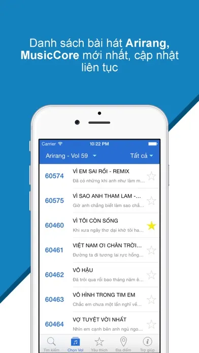 Karaoke Mobile - Tìm mã số bài hát 5, 6 số karaoke Arirang, MusicCore スクリーンショット
