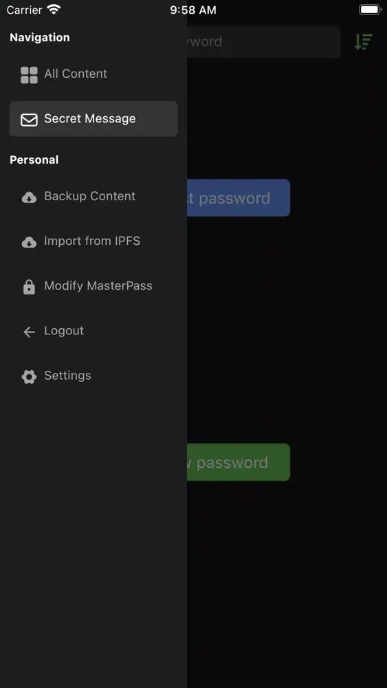 IPFS Password Manager Screenshots