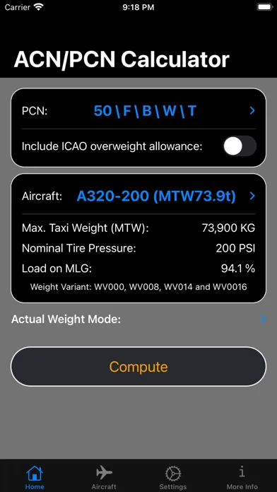 Screenshot di ACN/PCN Calculator