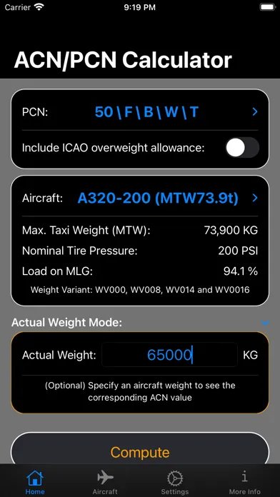 Screenshot di ACN/PCN Calculator