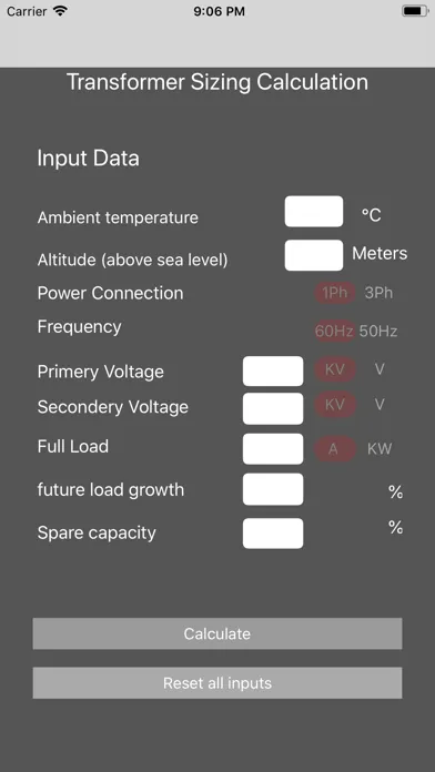 Transformer Sizing Calculation Screenshots