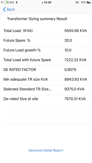 Transformer Sizing Calculation Screenshots