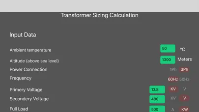 Transformer Sizing Calculation Screenshots