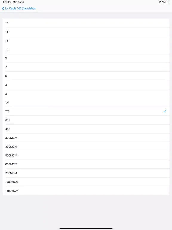 LV Cable Vd Calculation iPad  Screenshots