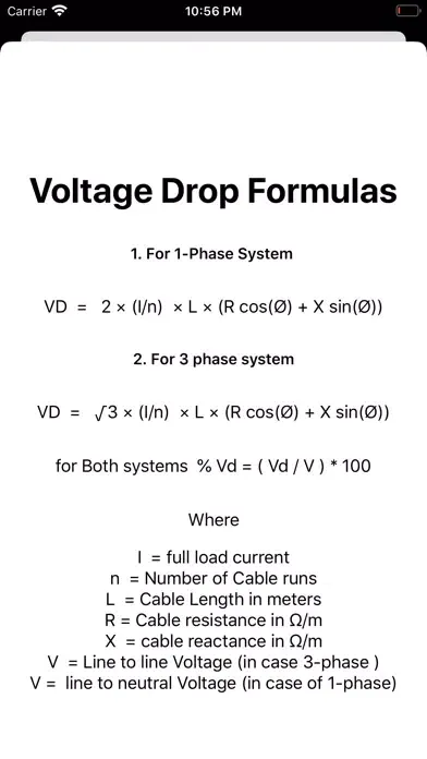 LV Cable Vd Calculation Screenshots