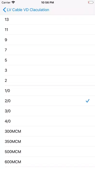 LV Cable Vd Calculation Screenshots