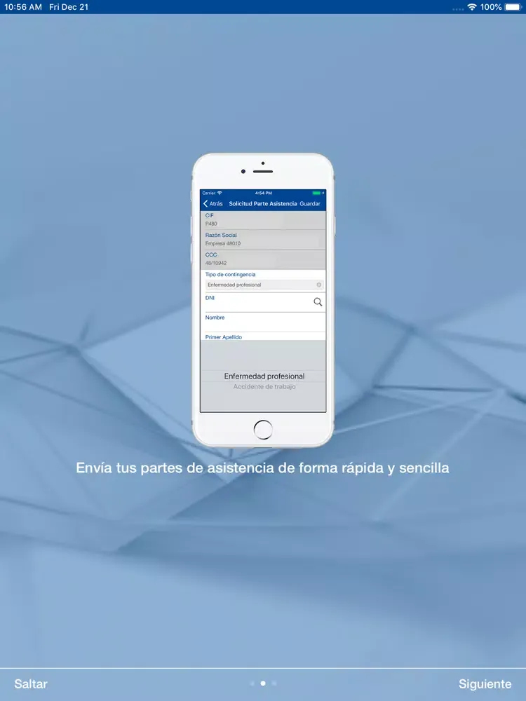 Tangkapan layar mutualia Empresas iPad 