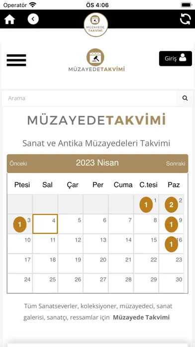 Zrzuty ekranu Müzayede Takvimi