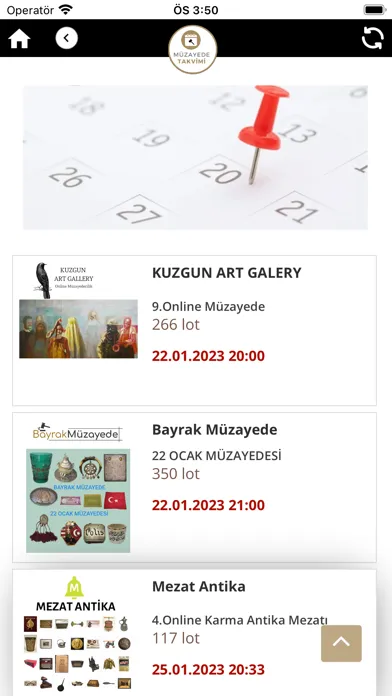 Zrzuty ekranu Müzayede Takvimi