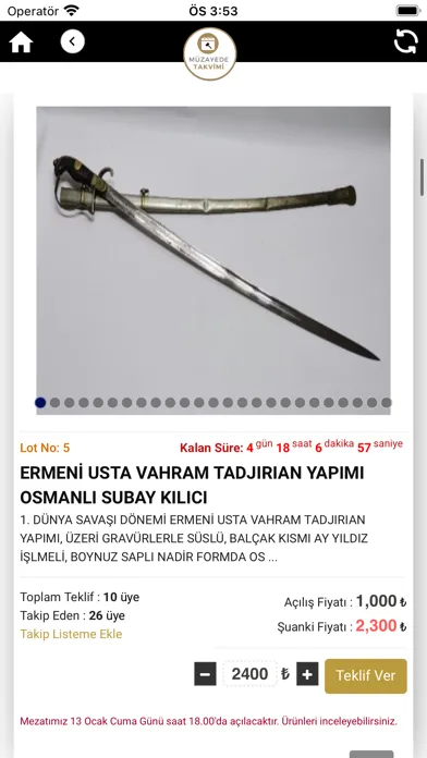Zrzuty ekranu Müzayede Takvimi
