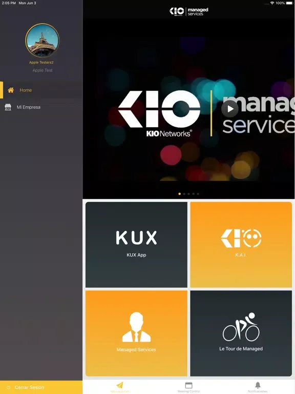 Capturas de tela do KIO Managed Services iPad 