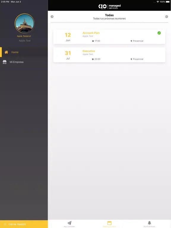 Capturas de tela do KIO Managed Services iPad 