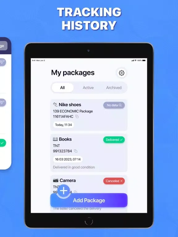 Capturas de tela do Package & Delivery Tracker iPad 