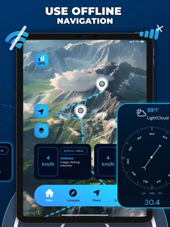 ภาพหน้าจอของ Altimeter: Compass & GPS Maps iPad 