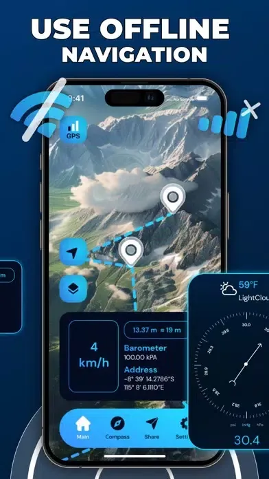 ภาพหน้าจอของ Altimeter: Compass & GPS Maps