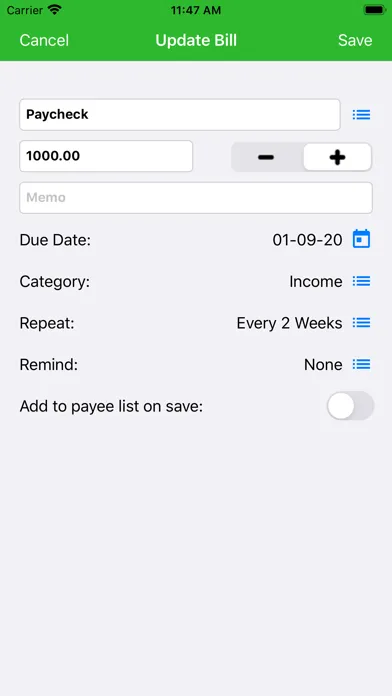 Captures d'écran de myBill$ Lite