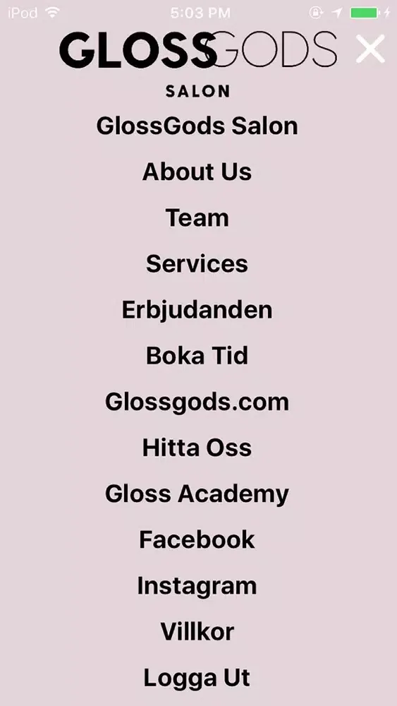 Ảnh chụp màn hình của GlossGods Salon