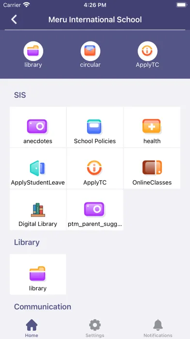 ภาพหน้าจอของ MERU Parent Portal