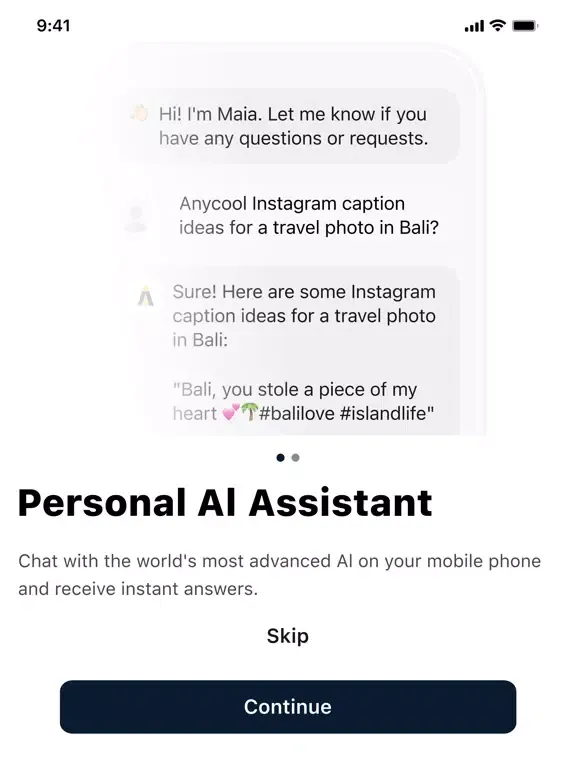 Capturas de tela do mAIa.ai iPad 