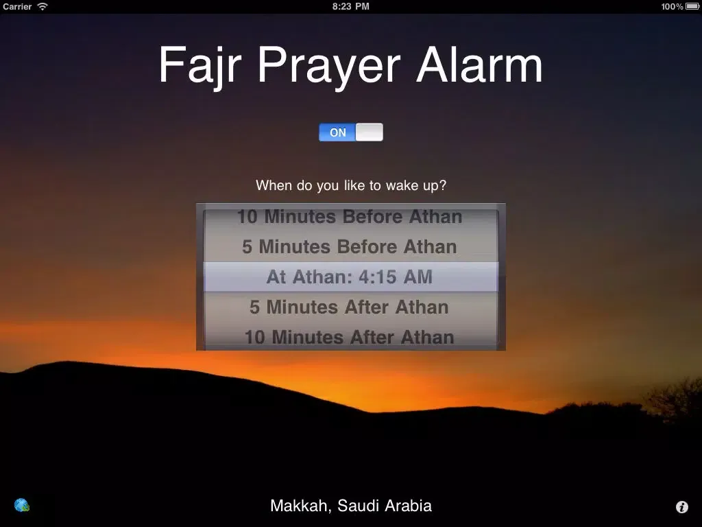 Tangkapan layar منبه صلاة الفجر Fajr Alarm - Year round Dawn time calculator and muslim prayer clock for the "four seasons" iPad 