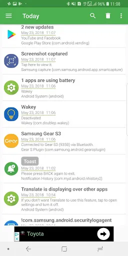 Notification History Screenshots