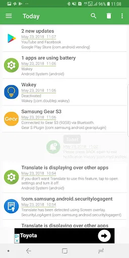 Notification History Screenshots